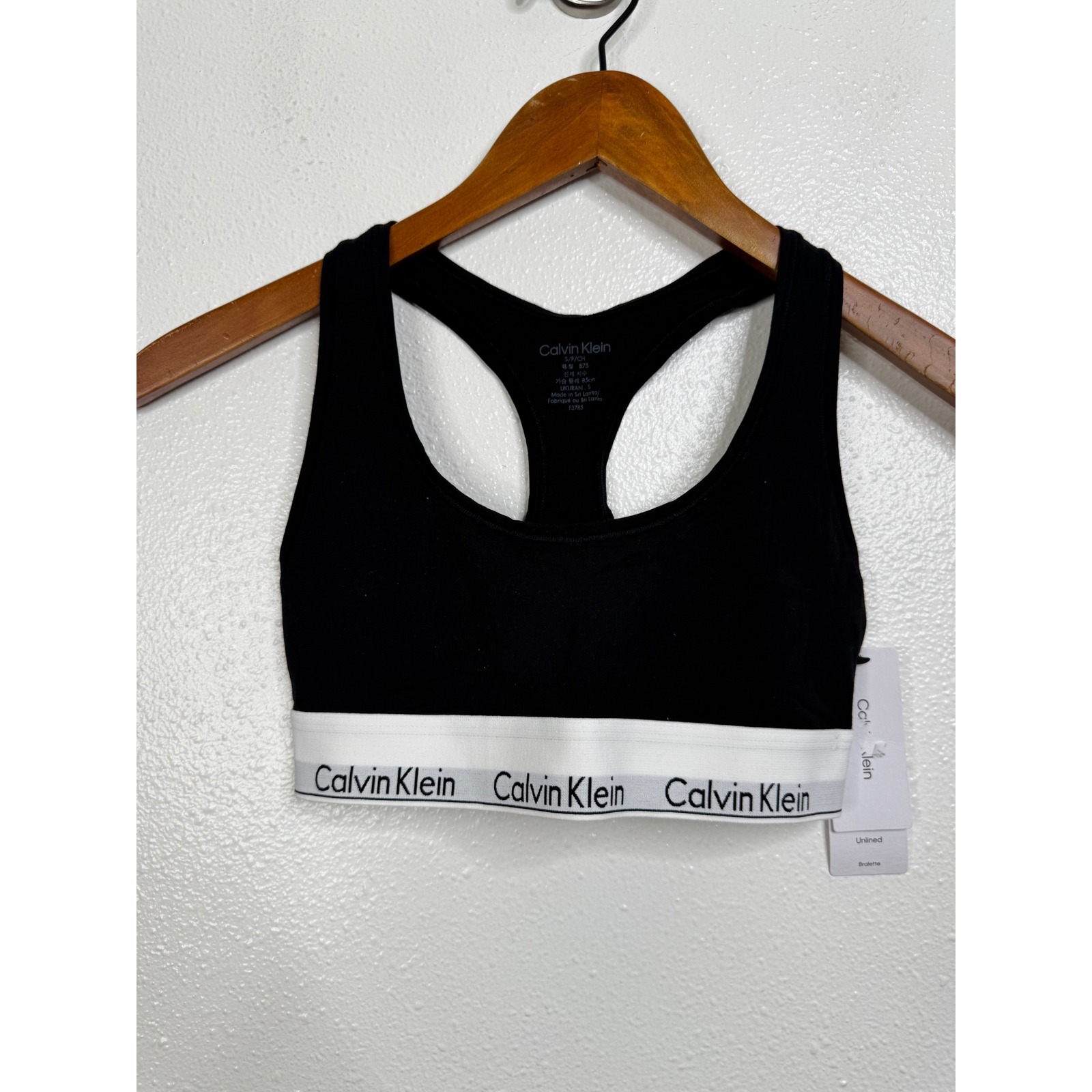 Calvin Klein Modern Cotton Unlined Bralette Black White F3785 Womens Small